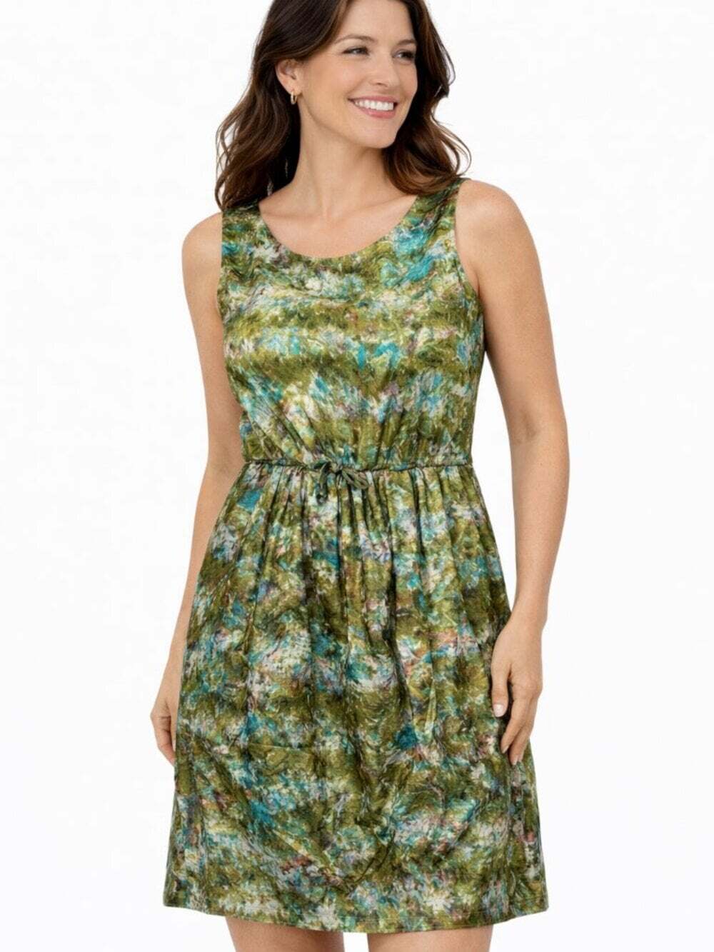 Nougat London Silk Blend Dress Green Patterned Tie Waist Sleeveless Size 8